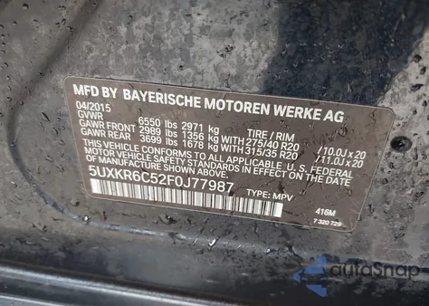 2015 BMW X5 xDrive50I z USA, uszkodzony, nr VIN 5UXKR6C52F0J77987